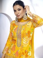 Mustard Premium Fibre Chinon Sharara Suit